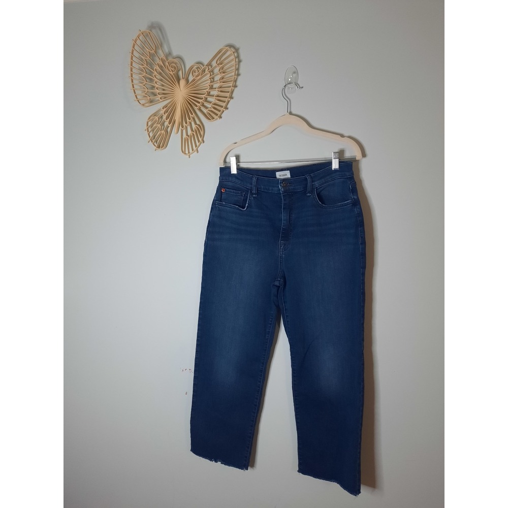 Hudson Noa High Rise Straight Leg Raw Hem Jeans Dark Wash Blue Size 31